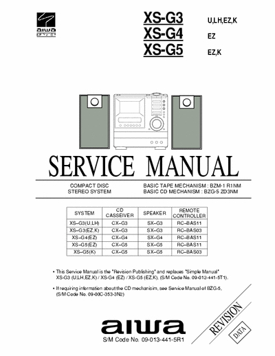 Aiwa XS-G3 / G4 / G5 CD Stereo System - Tape mech. BZM-1 R1NM, CD Mech. BZG-5 ZD3NM. pag. 49